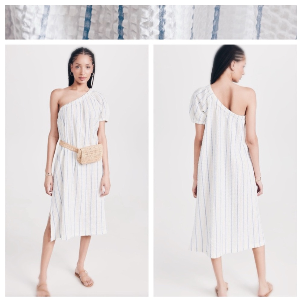 Madewell Seersucker Midi Dress One Shoulder Striped Small NWT - Picture 4 of 16